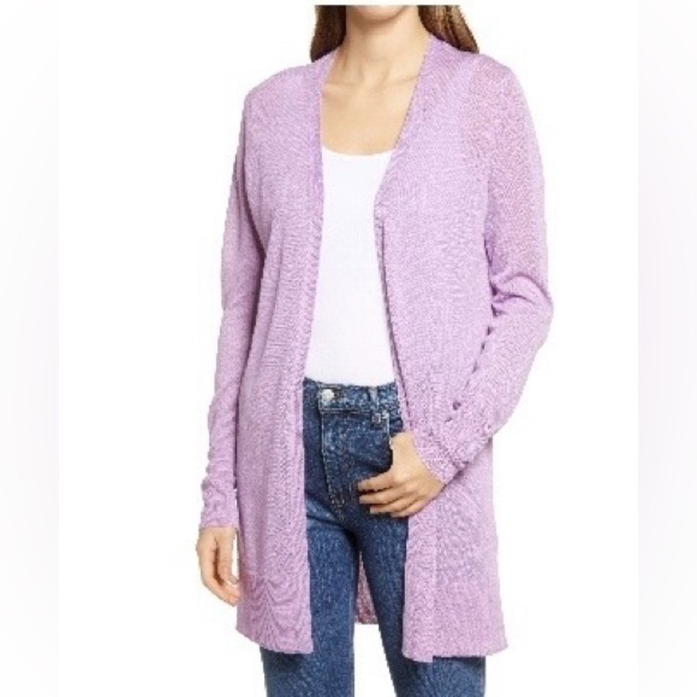 Nordstrom Halogen Purple Bloom Linen Open-Front Women’s Cardigan Sweater XL